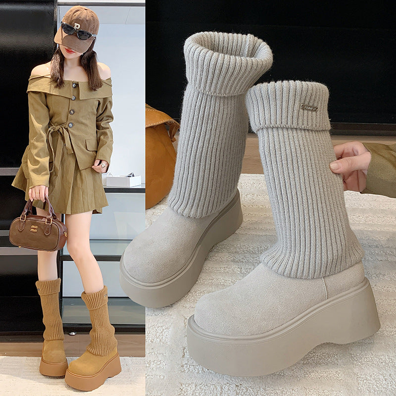 Warmer Knitted Calf Socks Thick Length Boots