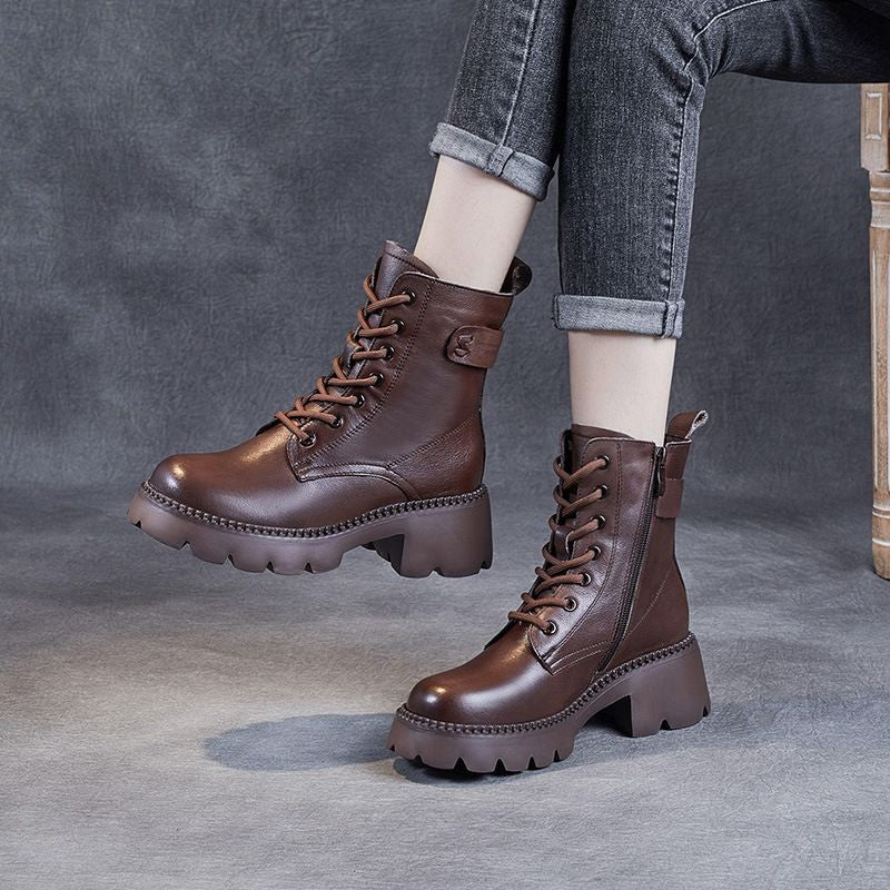 Women's Soft Middle High British Vintage Zipper Boots