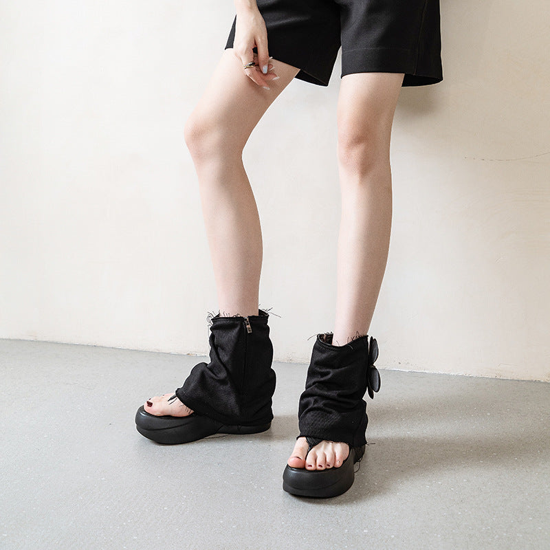 Thick Bottom Toe Hot Jeans Tube Short Summer High-grade Sandals