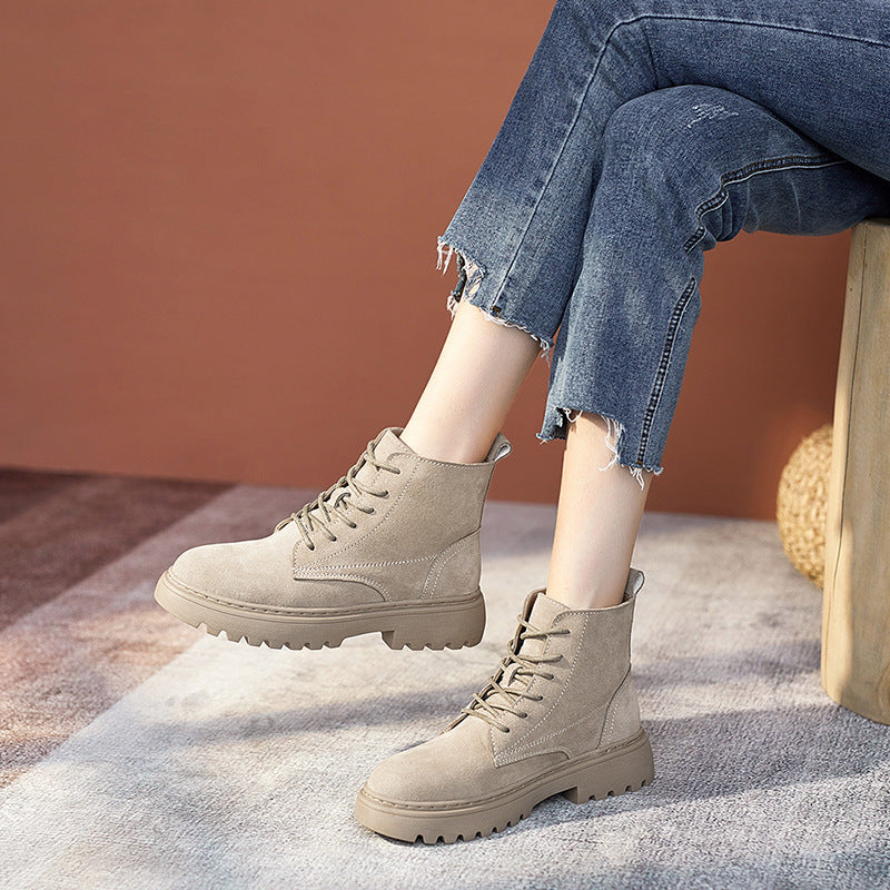 Women's Genuine British Style Mid Martin Flat Boots