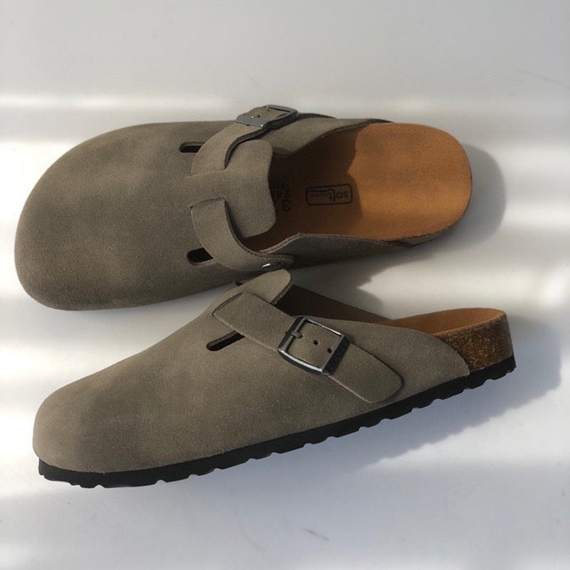 Women's Wear Cowhide Suede Toe Cap Lazy Slippers