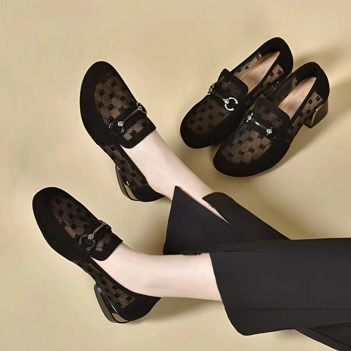 Women's Simple Breathable Rhinestone Two Kinds Of Height Surface Extra Large Loafers