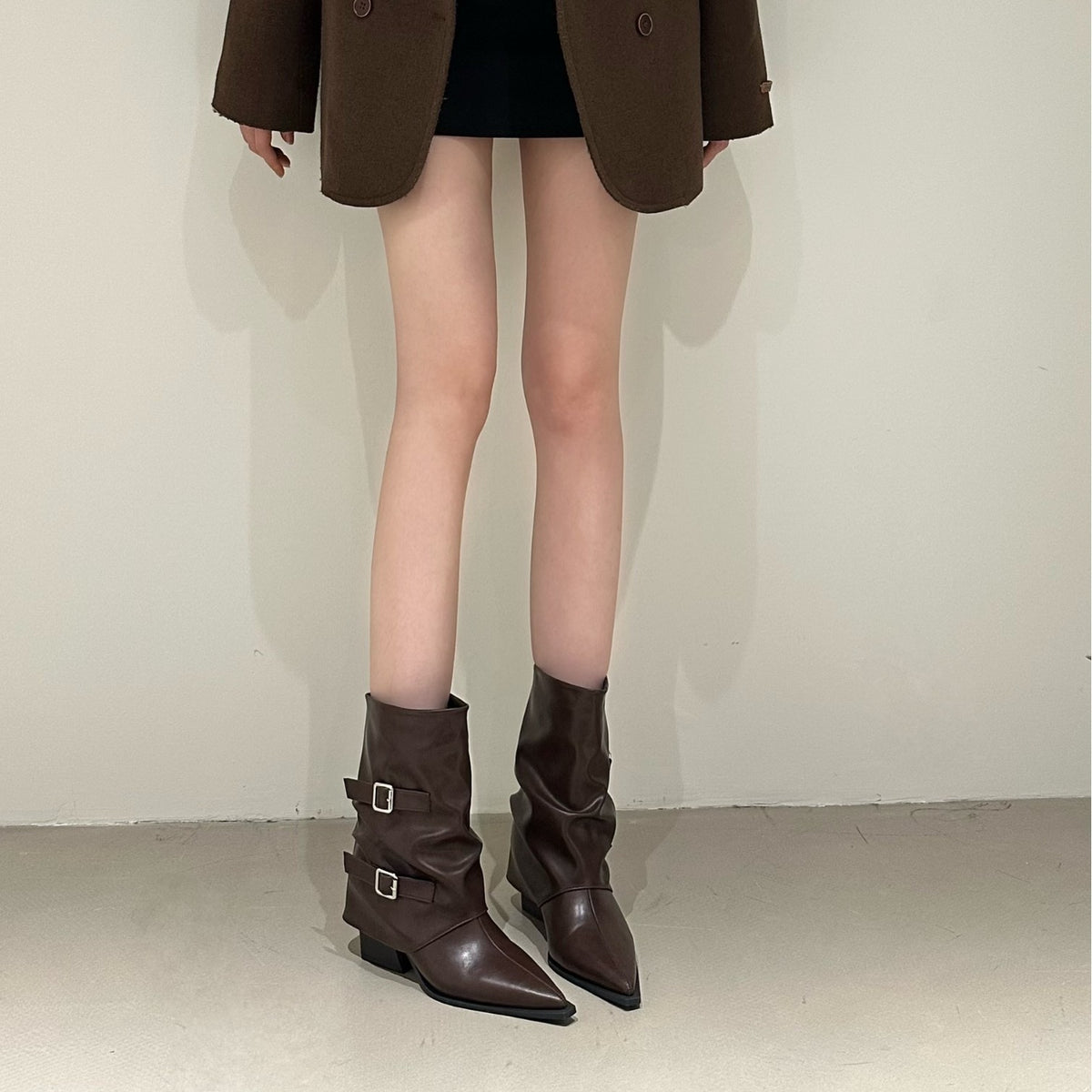 Women's Skinny For Thick Pleated Pile Style Women's Leather Boots