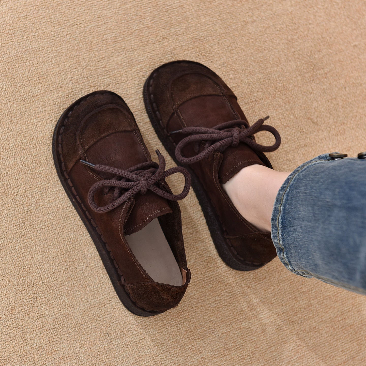 Women's First Layer Cowhide Handmade Retro Pumps Autumn Comfortable Soft Bottom Men's Shoes