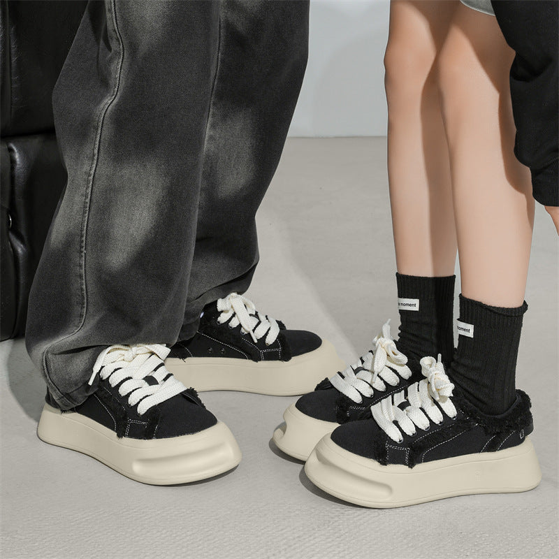 Women's & Men's Horseshoe Black White Platform For Fashion Board Niche Men's Canvas Shoes