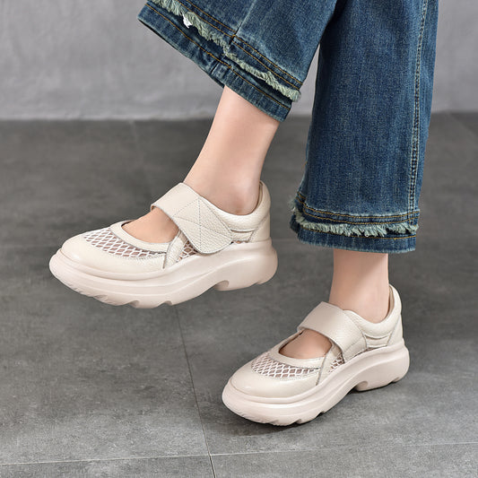 Women's Top Layer Cowhide Platform Sports Leisure Mary Jane Mesh Shallow Women's Casual Shoes
