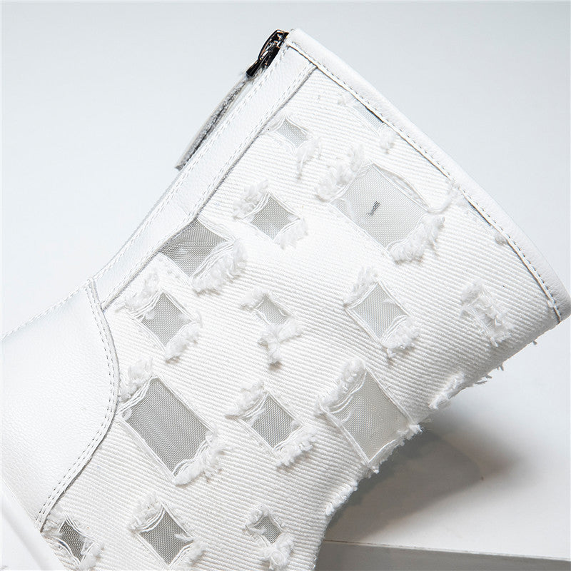 Women's Thin Hollow Drilled Thick Bottom Mesh Breathable Hight Boots