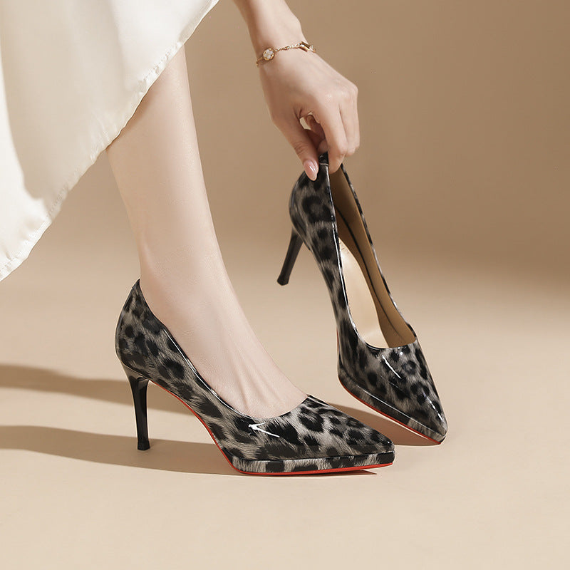 Women's Print Classy Stilettos Low-cut High French Patent Banquet Women's Fashion Shoes