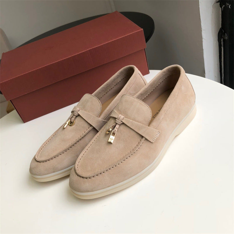 Women's One Pedal Pumps Suede Flat Bottom England Style Loafers