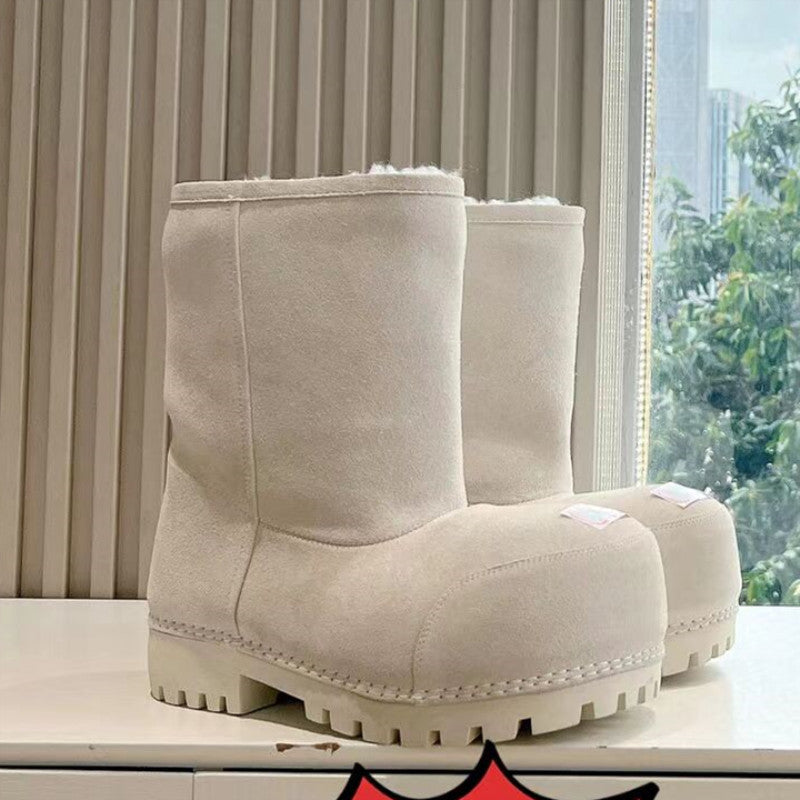 Women's & Men's Ugly Cute Big Head Thick Sole Increased Middle Fleece Snow Boots