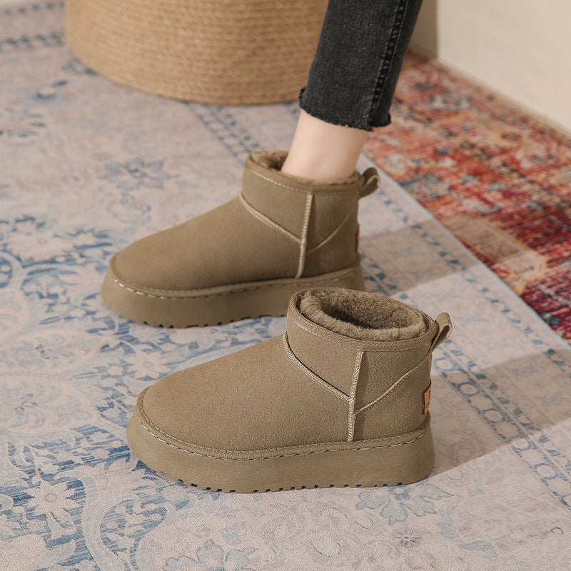 Women's Winter Insulated Fleece-lined Thickened Fur Integrated Snow Boots