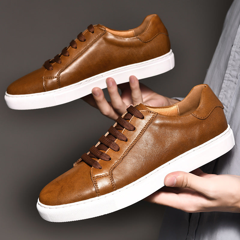 Men's First Layer Cowhide Fashion British Trend Low Business Men's Board Shoes