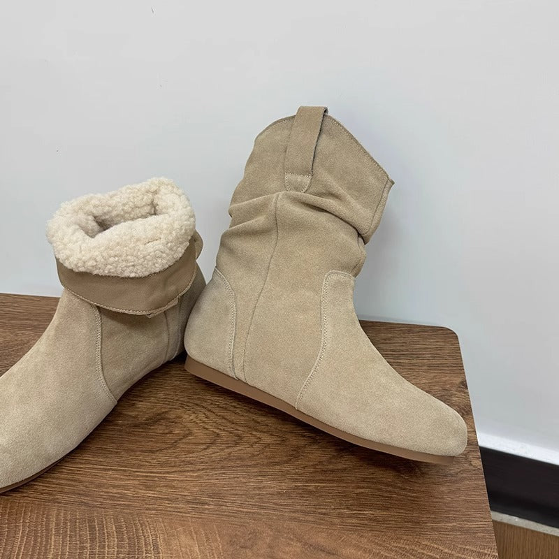 Women's Genuine Retro Height Increasing Insole Short Martin Boots