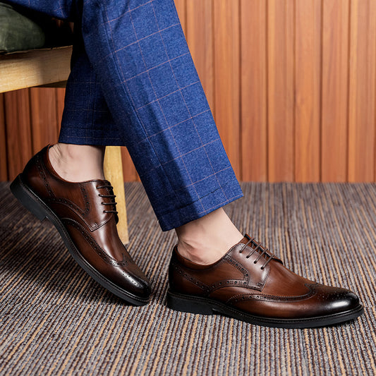 Men's Genuine Cattlehide Surface Carved Business Formal Leather Shoes