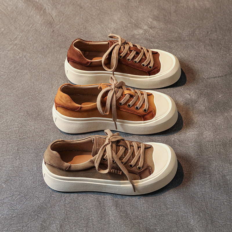 Women's Layer Cowhide Authentic Toe Box Retro Casual Shoes