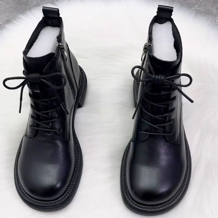 Women's Bottom England Style Patent Mango Head Fashion Short Winter Fleece-lined Boots