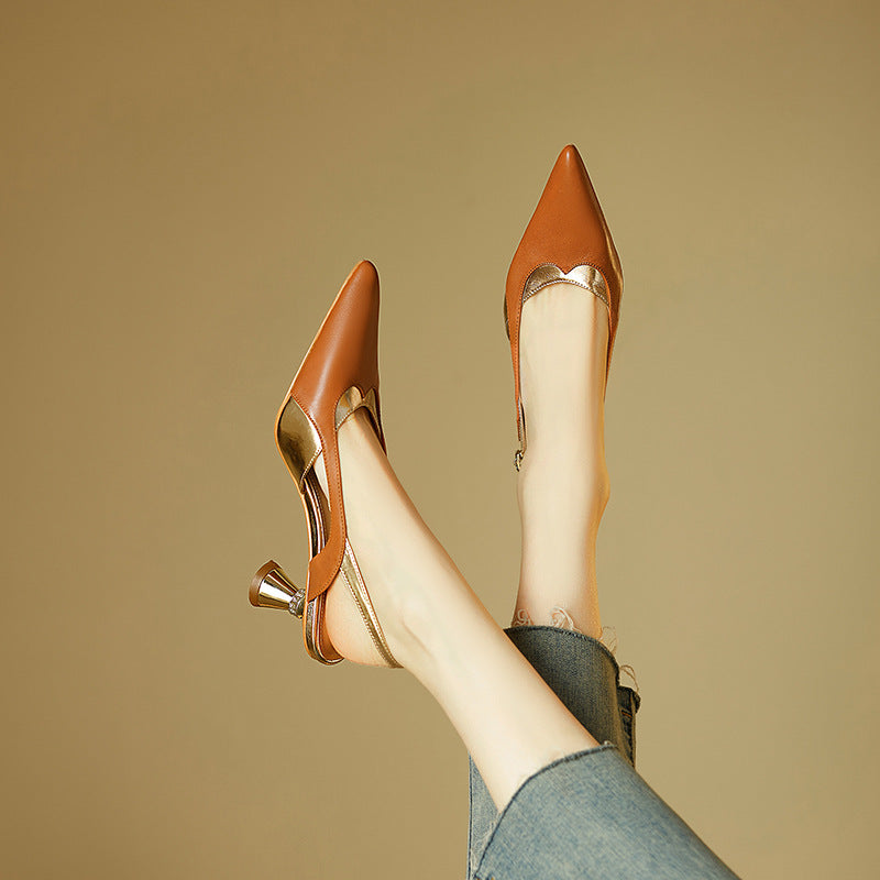Women's Toe Shallow Mouth Profiled Mid Summer Buckle Color Matching Fashion High Heeled Sandals