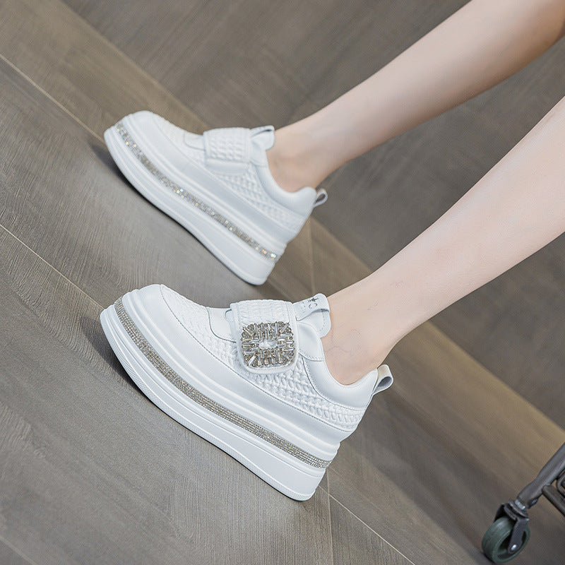 Women's White Sports Round Toe Platform Thick Bottom Women's Casual Shoes