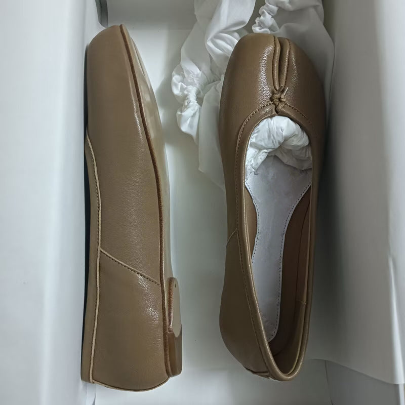 High Version Genuine Sheep Skin Split Toe Flat Ballet Loafers