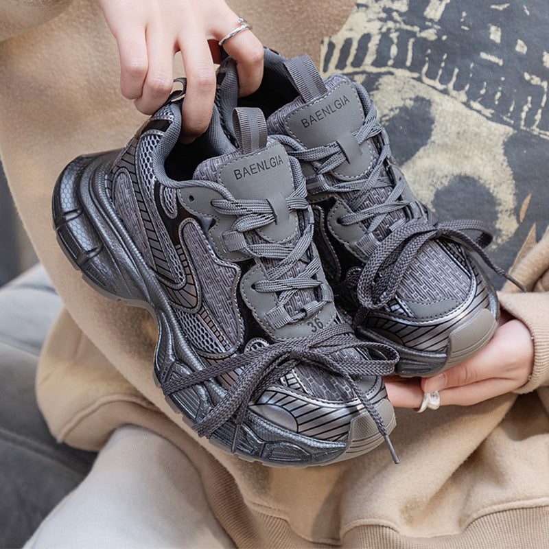 Women's Paris Catwalk Dad Platform Black Retro Lace Up Women's Sports Shoes