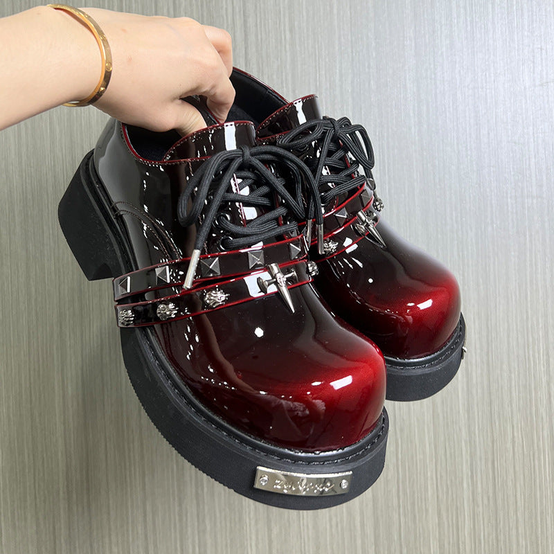 Men's Derby Black Patent Big Head Decorative Rivets Men's Casual Leather Shoes