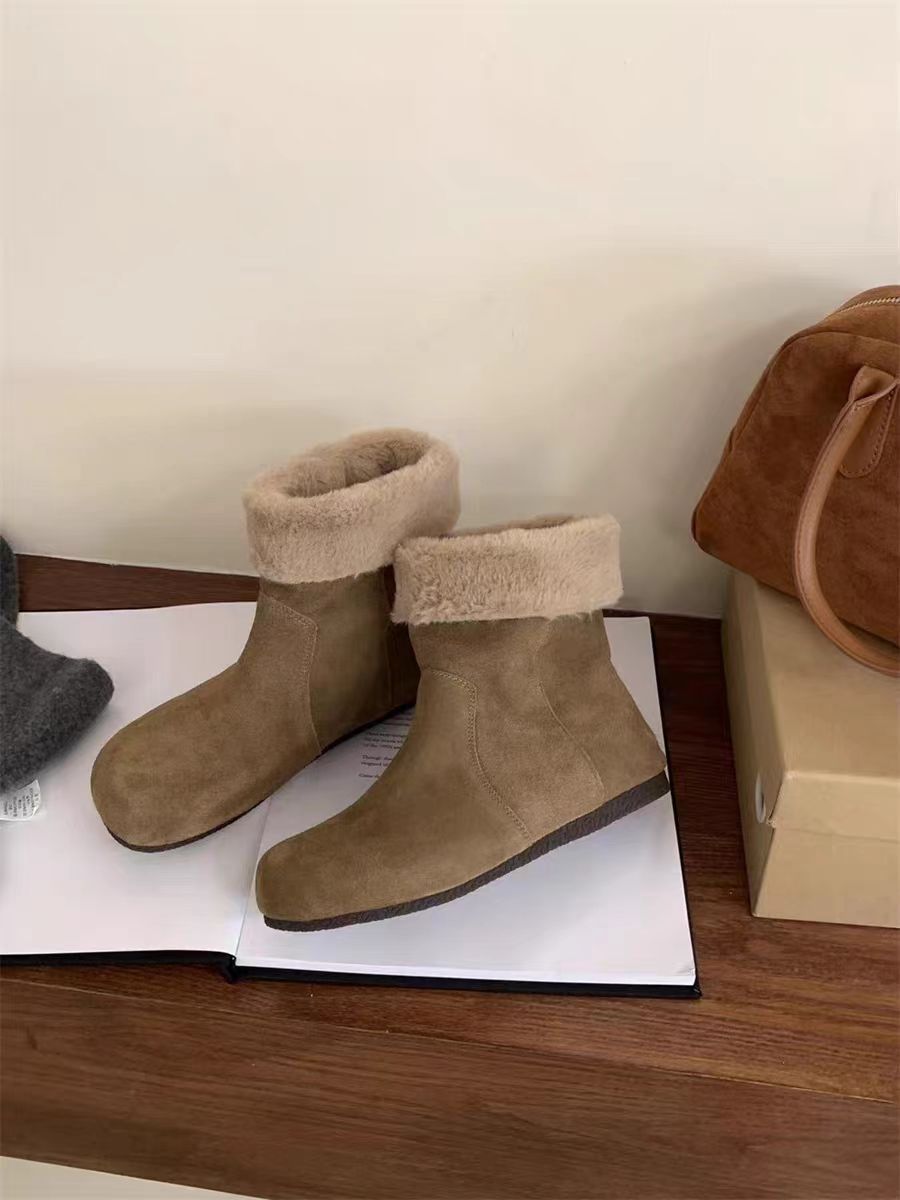 Women's Artistic Suede Flat Ankle Round Toe Women's Leather Boots