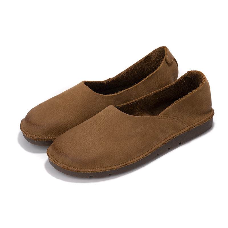 Women's & Men's Handmade Round Head Soft Bottom Surface Comfortable Flats Women's Casual Shoes