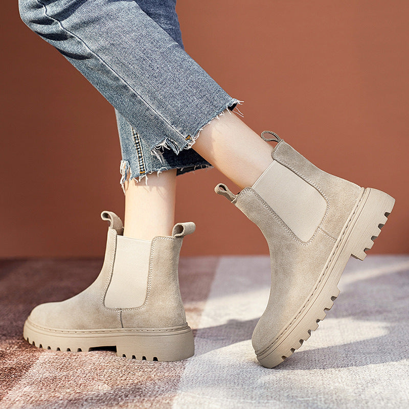 Women's Price Ding British Style Frosted Mid Flat Short Pedal Boots