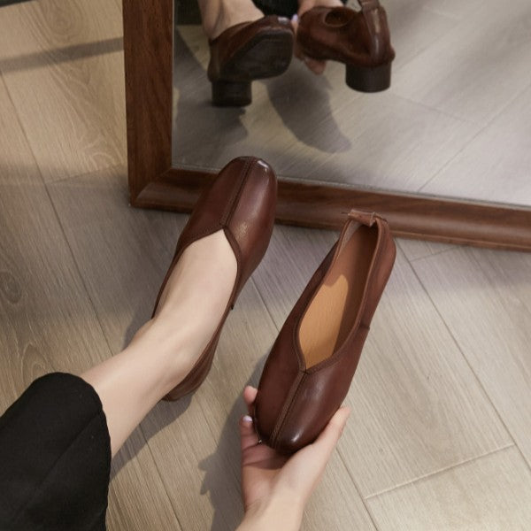 Women's Chunky Low Low-cut Vintage Pumps Slip-on Women's Shoes