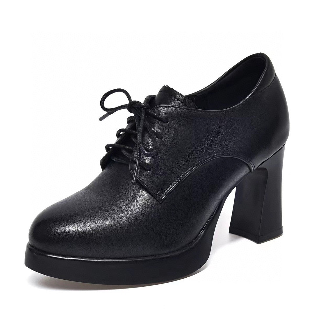 Women's High-cut Pumps Autumn Cowhide Waterproof Platform Chunky Boots
