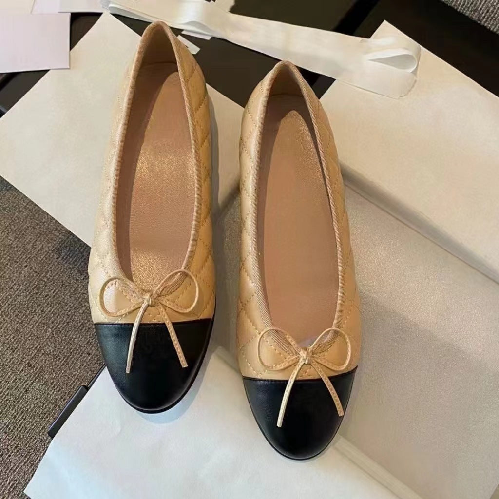 Women's Classic Style Flat Pumps Bow Ballet Color Matching Slippers