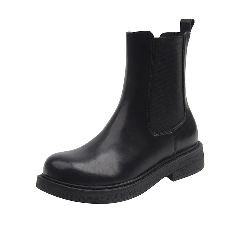 Women's Chelsea Flat Smoke Pipe British Style Martin Thick Leg Women's Leather Boots