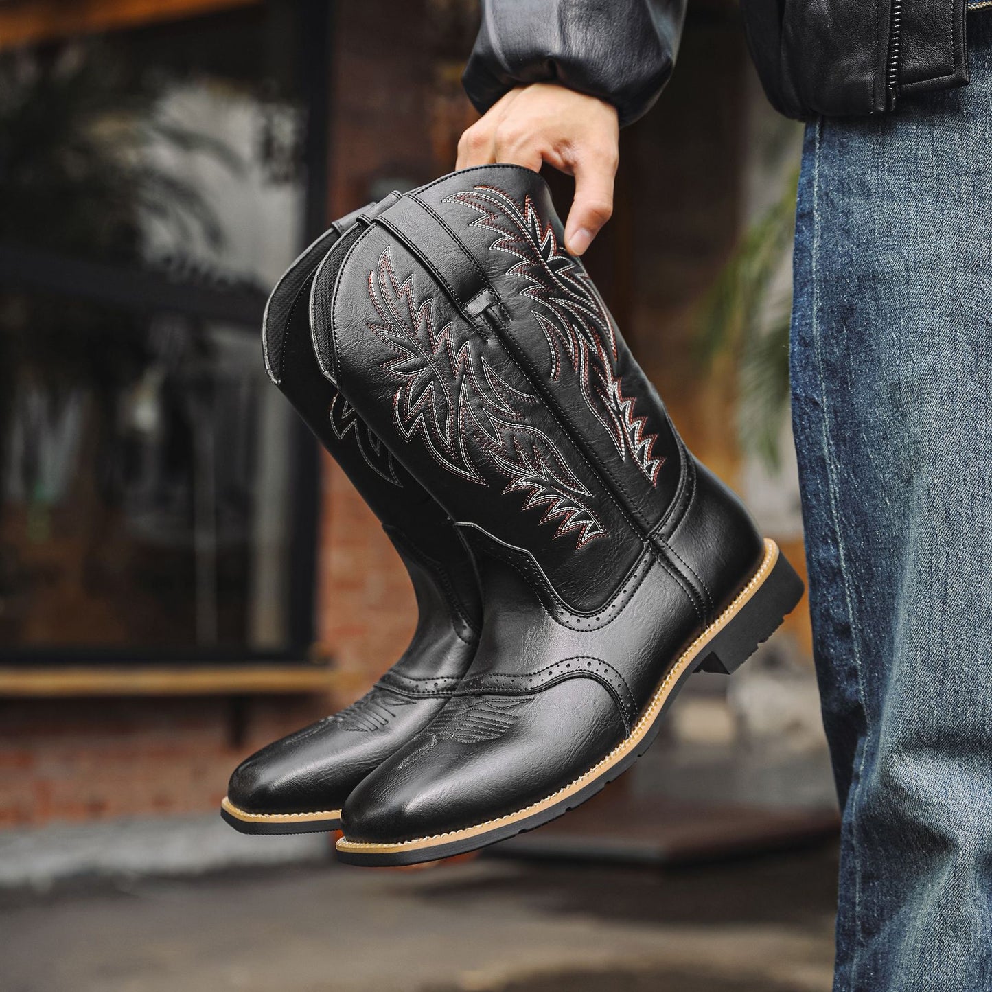High Embroidered Retro Wide Head Western Cowboy Bags Packaging Without Men's Leather Boots