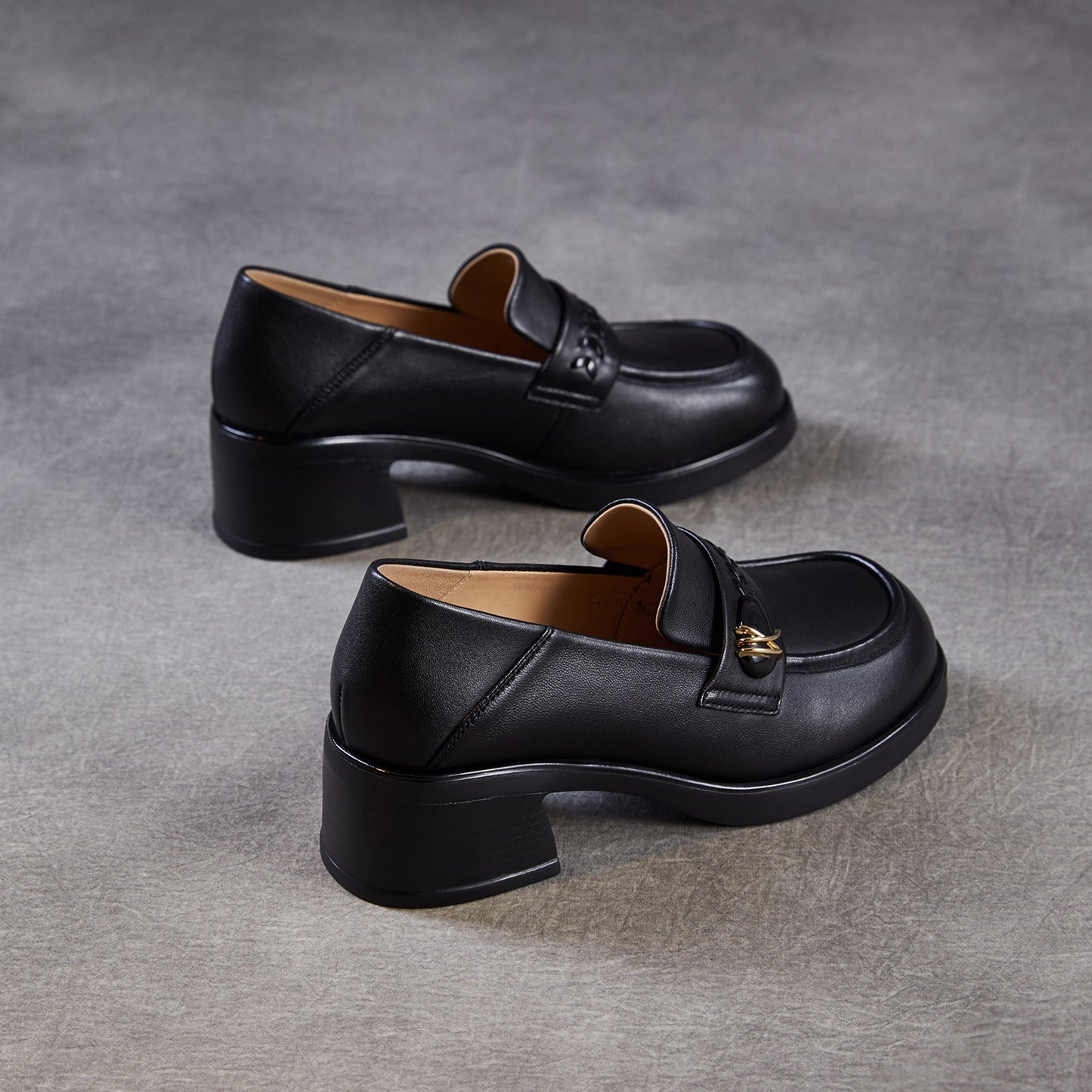 Women's Sheepskin Chunky Spring Genuine Slip-on Mid Round Loafers