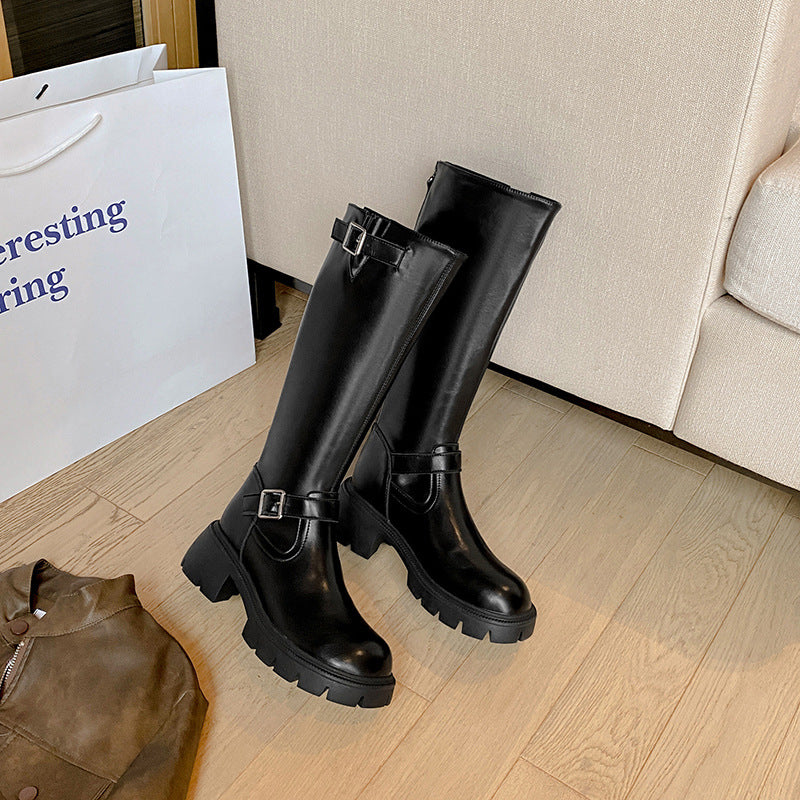Women's Size Up To Knight Thick Legs High Leg Bottom Female Women's Leather Boots