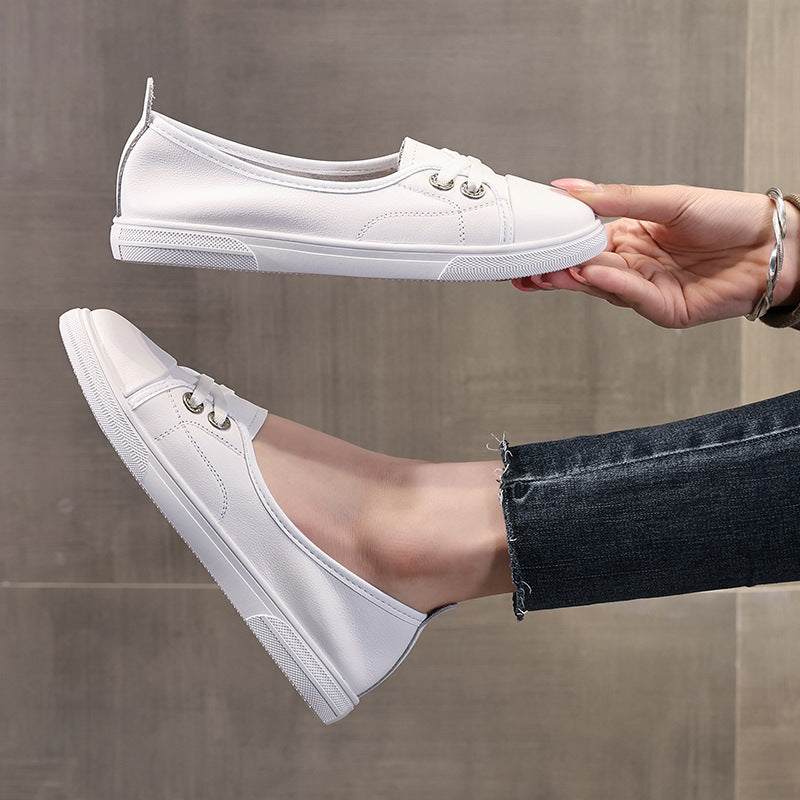 Women's First Layer Cowhide Low-cut White Western Style Women's Casual Shoes