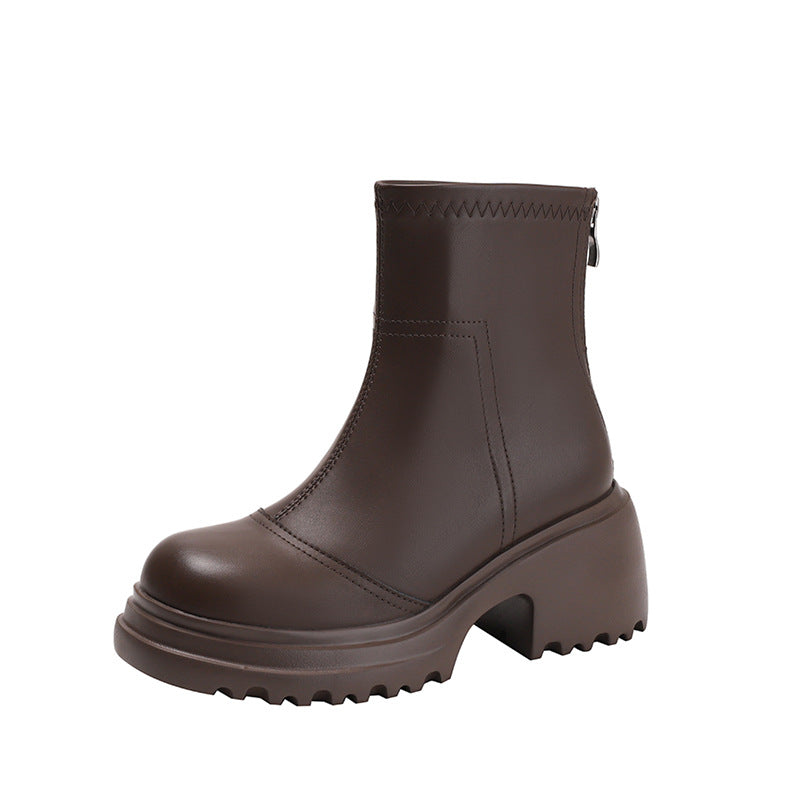 Women's Brown Ankle Small Height Increasing Insole Platform Martin Boots