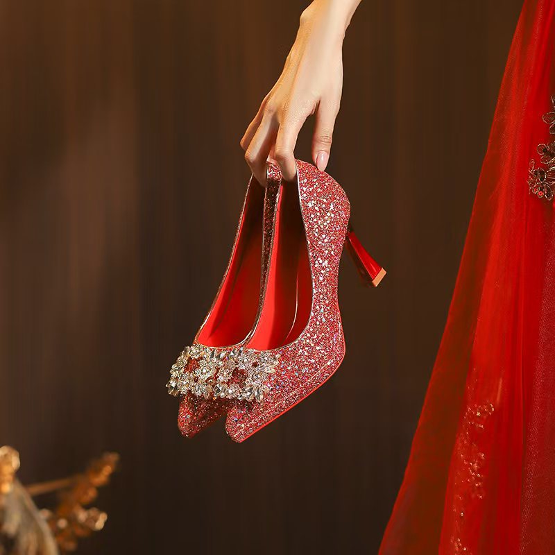 Women's Female Red Sexy Sequins Not Tired Feet Women's Fashion Shoes