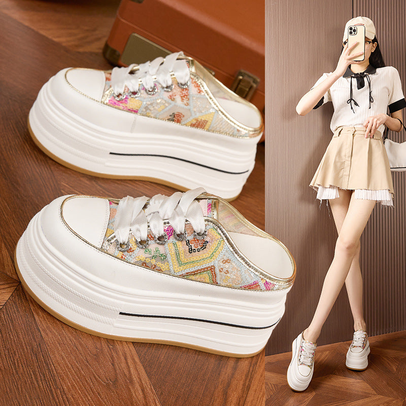 Women's Wear Thick Bottom Hidden White Breathable Heels