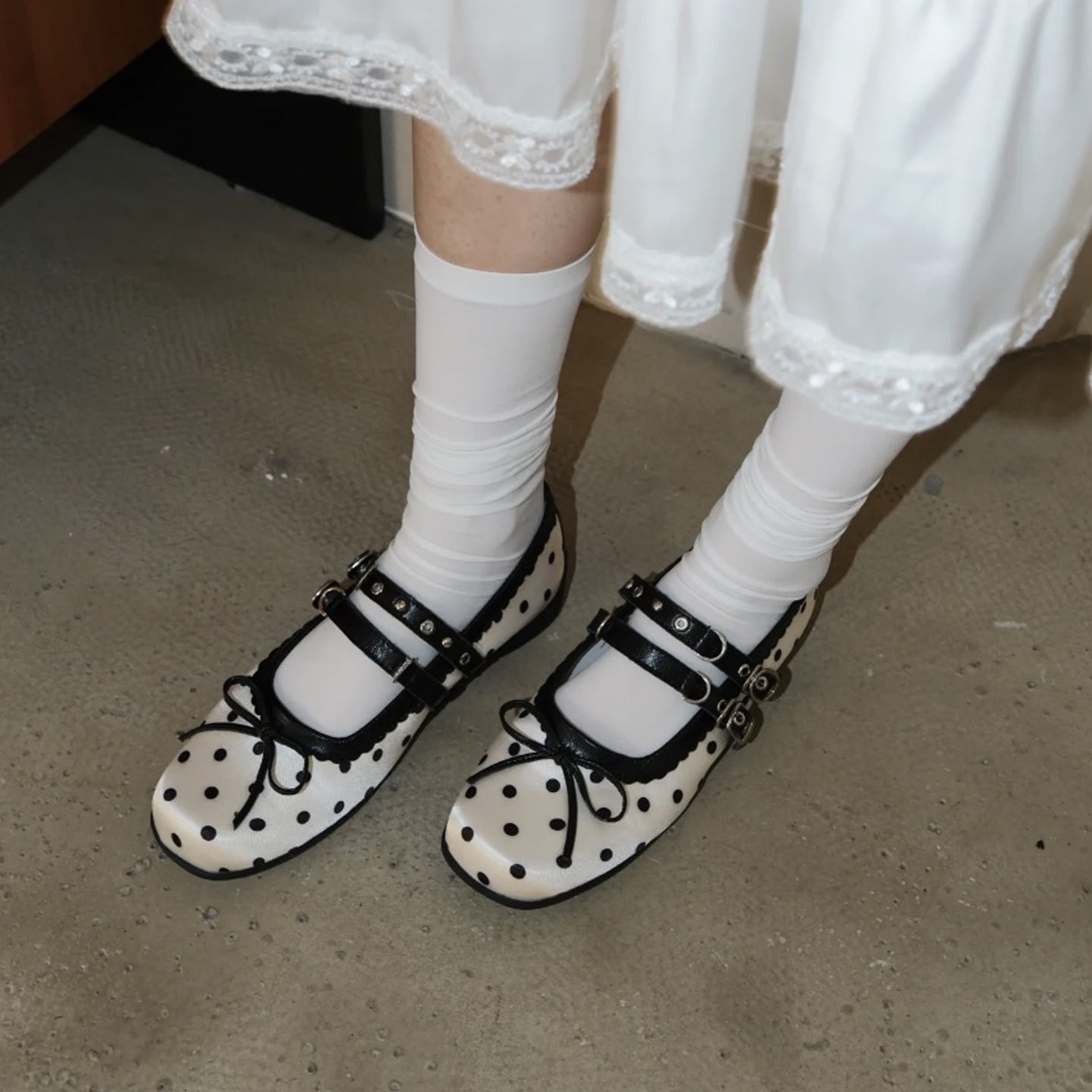 Women's Ballet Soft Bottom Red Polka Dot Satin Mary Jane Flat Women's Fashion Shoes