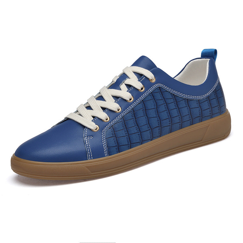Men's Spring Embossed Plaid Cowhide Surface Handmade Retro Skateboard Sneakers