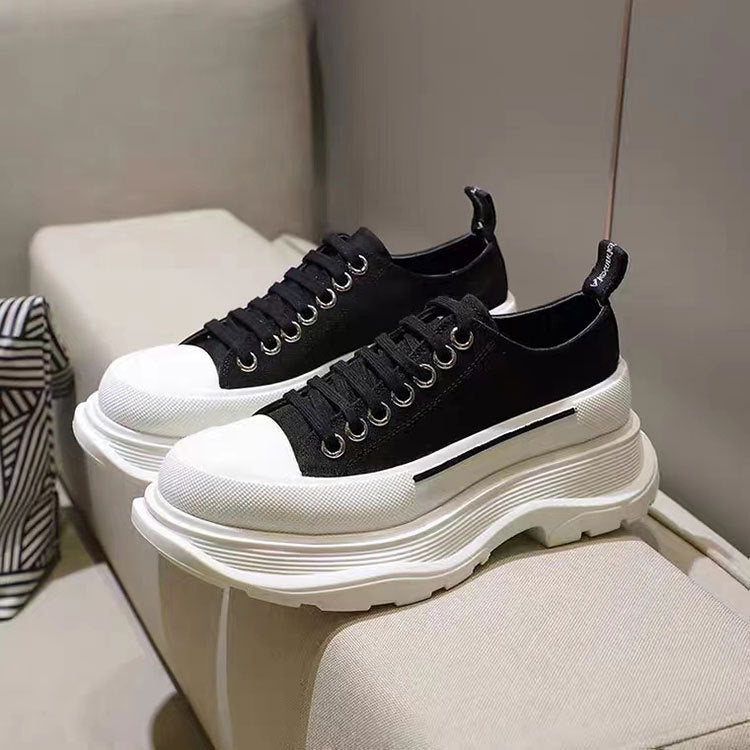 Women's White Leisure Platform Thick Sole Height Increasing Women's Canvas Shoes