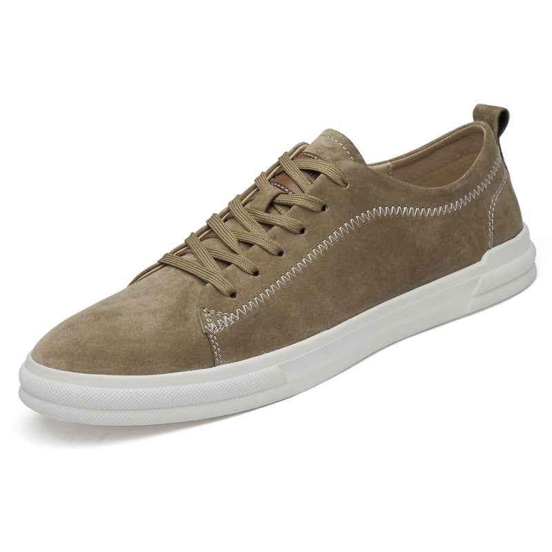 Men's Inner Height Increasing White Spring Cowhide Flat Men's Board Shoes
