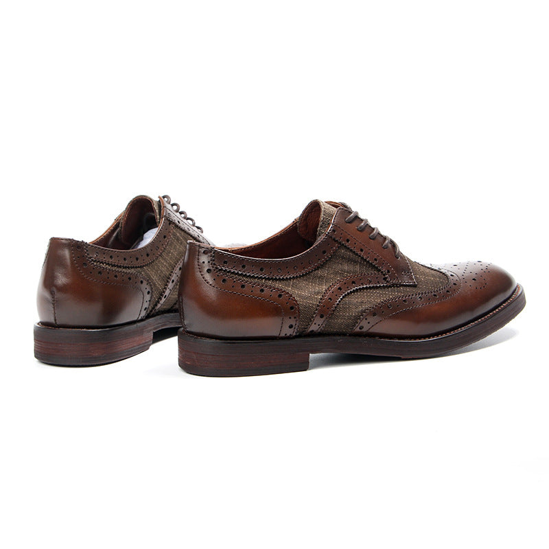 Men's British Brogue Carved Fabric Stitching Retro Leather Shoes