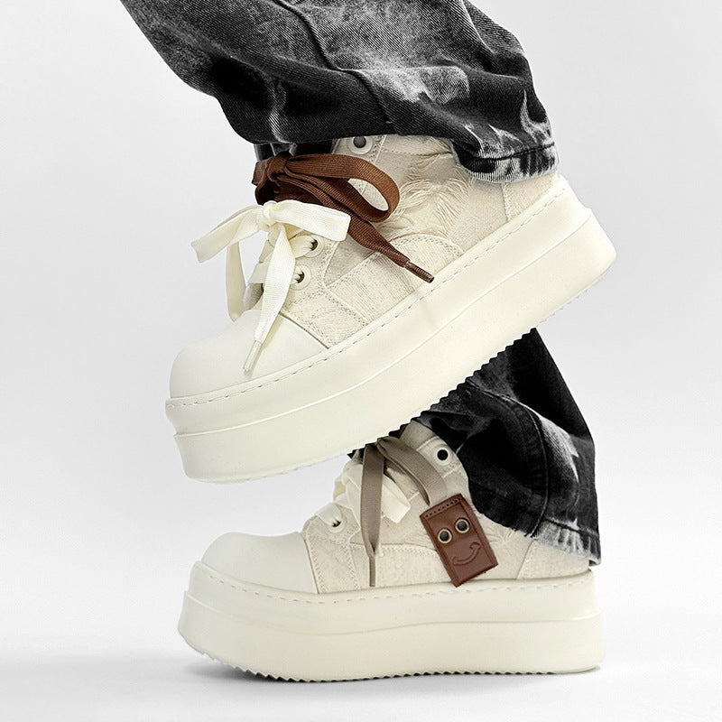 Women's & Men's High Street Platform Breathable Black White Hight Increasing Board Big Canvas Shoes