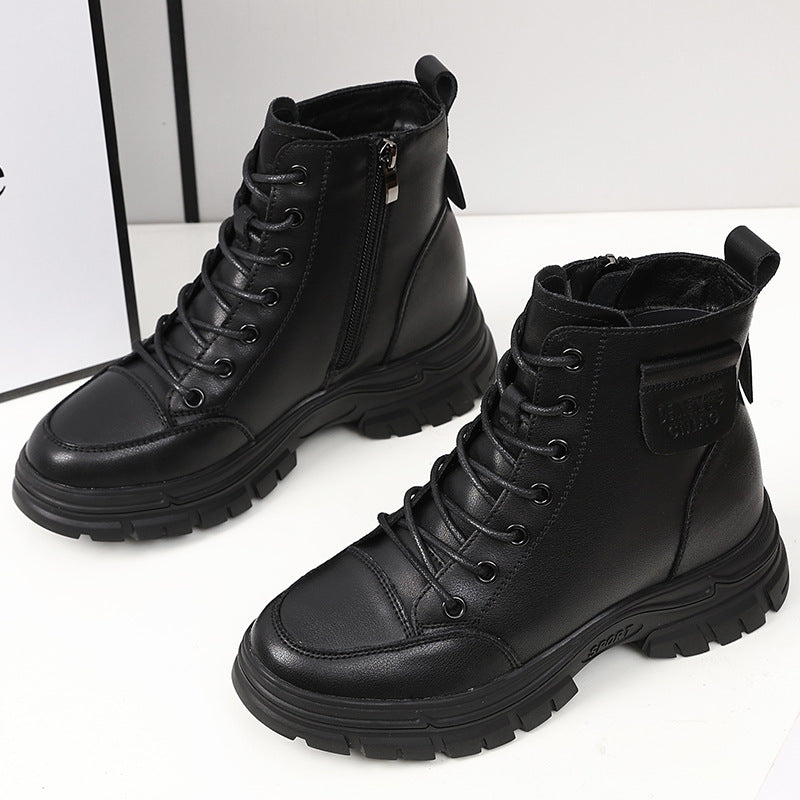 Women's Ankle Side Zipper Round Head Chunky Boots