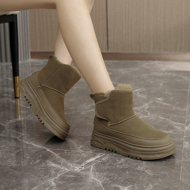 Women's Outdoor Sports Leisure Fleece-lined Solid Color Sneakers