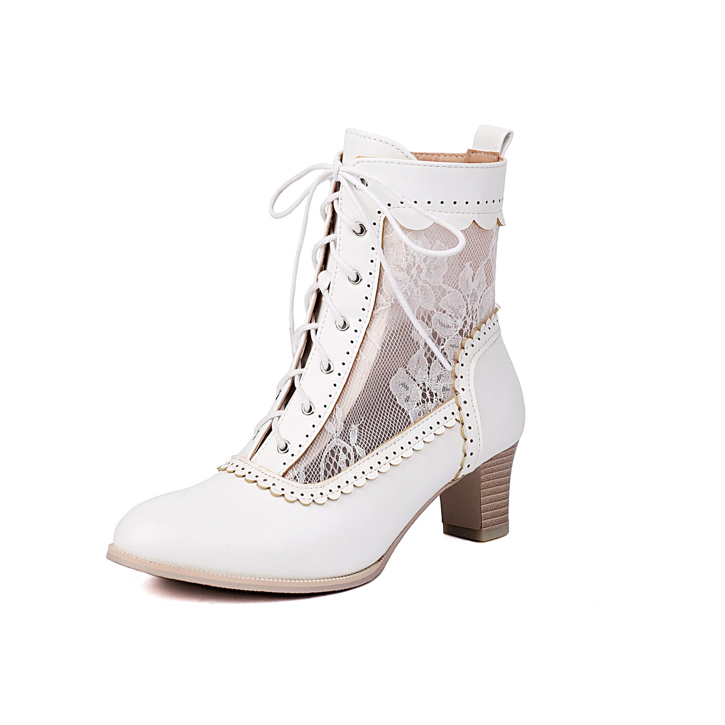 Laze Gauze Short British Style Mesh Round Toe Mid Women's Leather Boots
