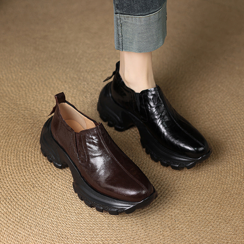 Women's Style Platform Spring Genuine Retro Thick Leather Shoes