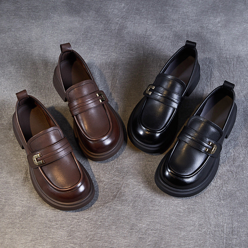 Fashion Genuine Platform Round Head British Leather Shoes